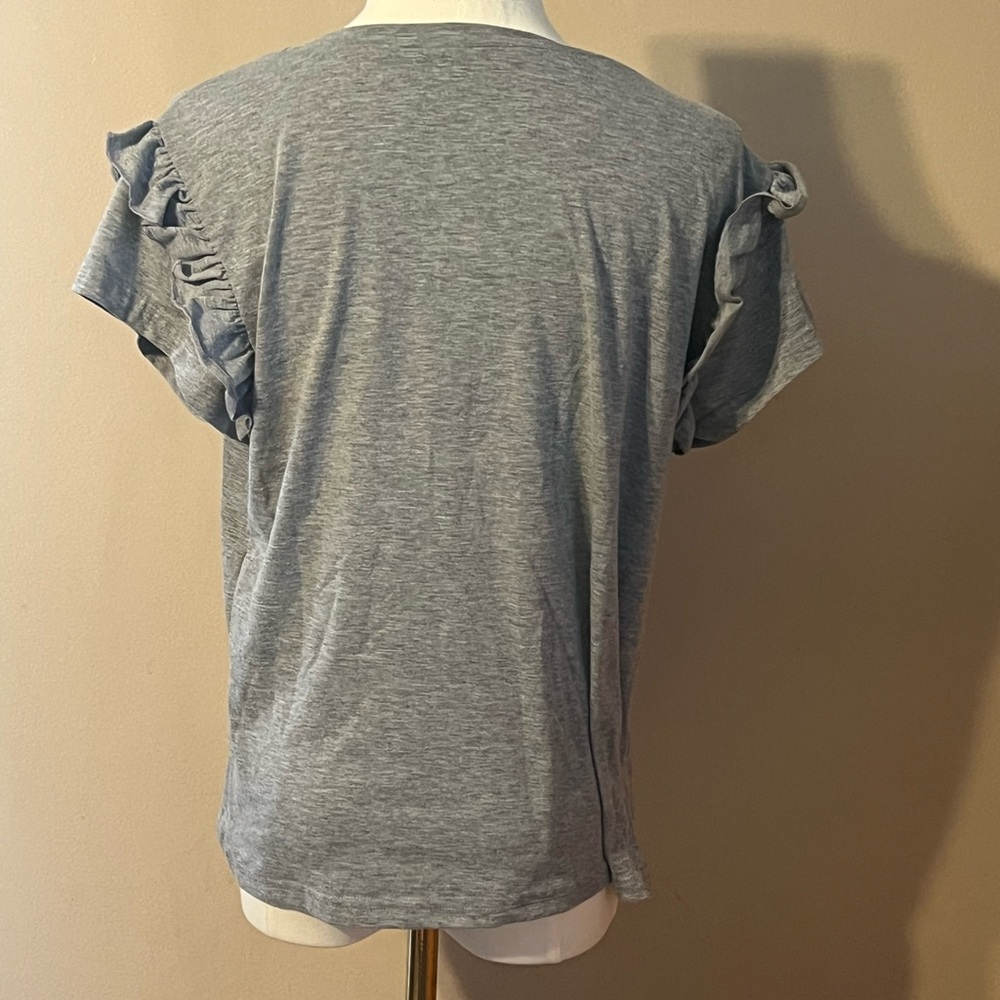 Gray Ruffle Short Sleeve Tee - Picture 11 of 16